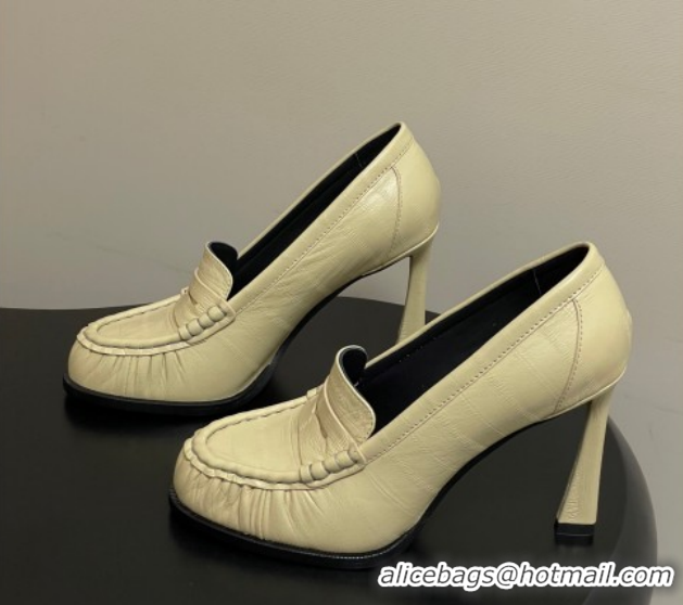 Duplicate Saint Laurent Le Loafer High Heel Pumps 10cm Eel Embossed Leather Yellow 1213064