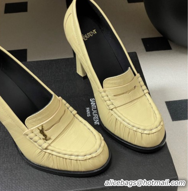 Duplicate Saint Laurent Le Loafer High Heel Pumps 10cm Eel Embossed Leather Yellow 1213064
