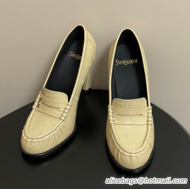 Duplicate Saint Laurent Le Loafer High Heel Pumps 10cm Eel Embossed Leather Yellow 1213064