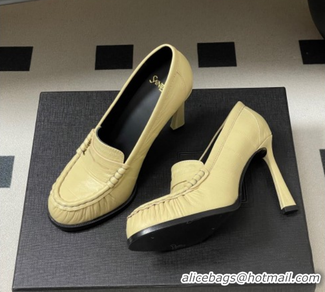 Duplicate Saint Laurent Le Loafer High Heel Pumps 10cm Eel Embossed Leather Yellow 1213064