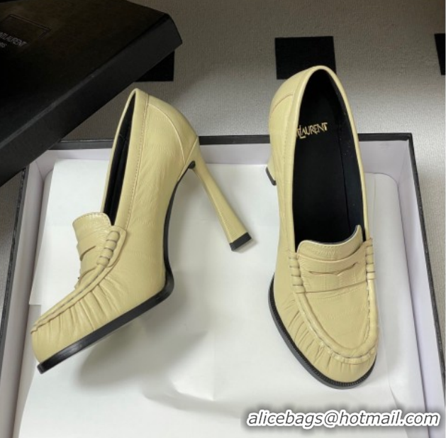 Duplicate Saint Laurent Le Loafer High Heel Pumps 10cm Eel Embossed Leather Yellow 1213064
