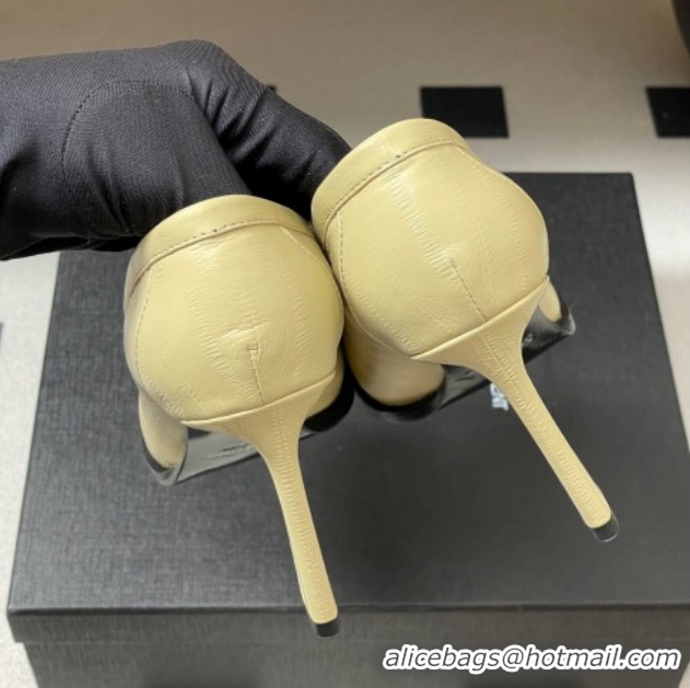 Duplicate Saint Laurent Le Loafer High Heel Pumps 10cm Eel Embossed Leather Yellow 1213064