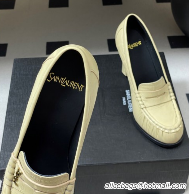 Duplicate Saint Laurent Le Loafer High Heel Pumps 10cm Eel Embossed Leather Yellow 1213064