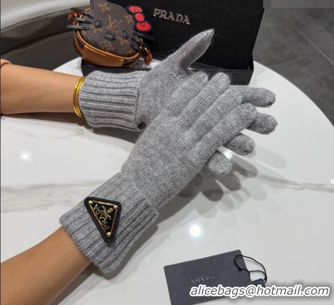 Big Discount Prada Knit Gloves PR010501 Grey 2026