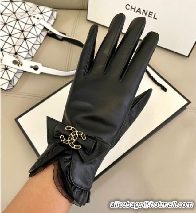 Low Cost Chanel Lambskin Gloves with CC Bow 0105 Black 2026