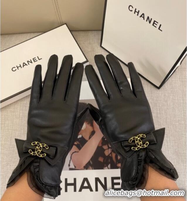 Low Cost Chanel Lambskin Gloves with CC Bow 0105 Black 2026