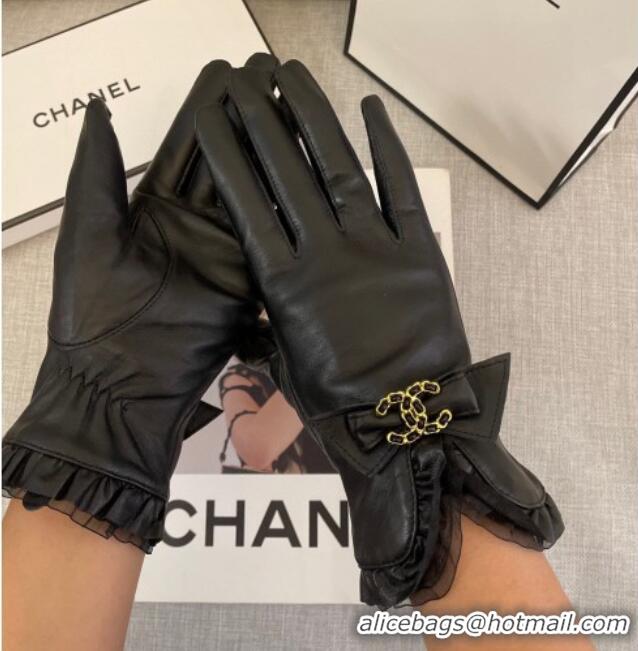 Low Cost Chanel Lambskin Gloves with CC Bow 0105 Black 2026