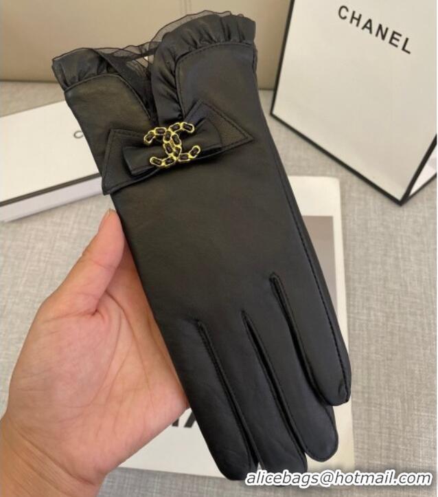 Low Cost Chanel Lambskin Gloves with CC Bow 0105 Black 2026