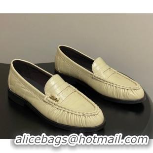 Stylish Saint Laurent Le Loafers Penny Slippers in Eel Embossed Leather Yellow 1215003