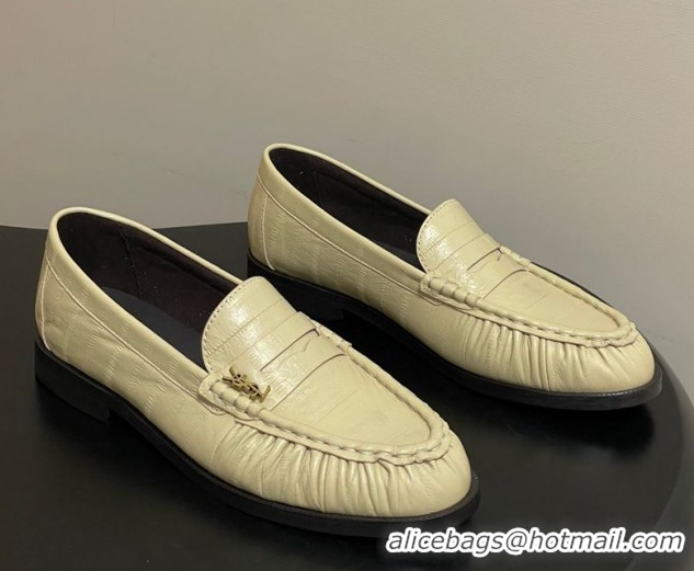 Stylish Saint Laurent Le Loafers Penny Slippers in Eel Embossed Leather Yellow 1215003