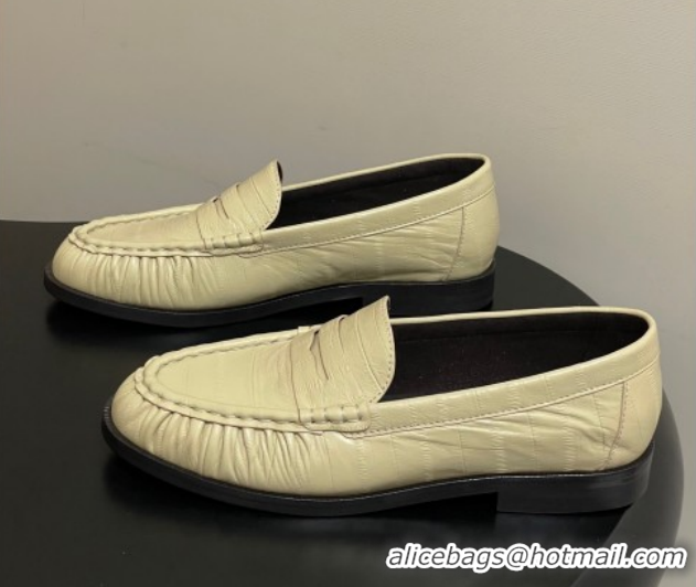 Stylish Saint Laurent Le Loafers Penny Slippers in Eel Embossed Leather Yellow 1215003