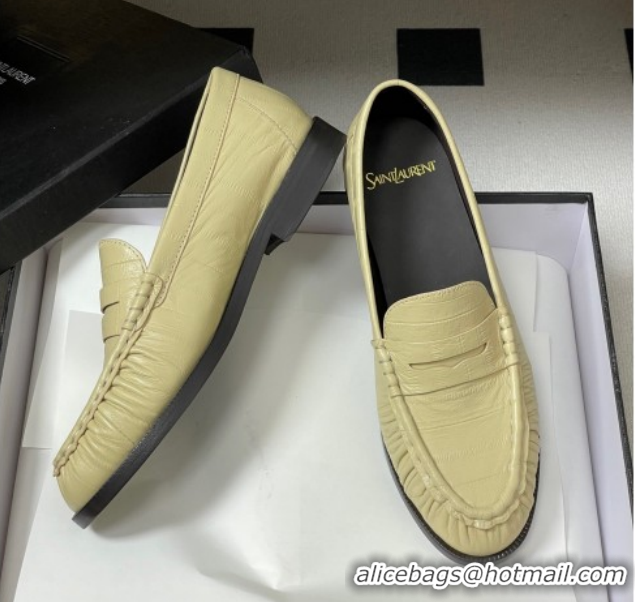 Stylish Saint Laurent Le Loafers Penny Slippers in Eel Embossed Leather Yellow 1215003