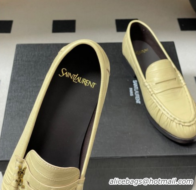 Stylish Saint Laurent Le Loafers Penny Slippers in Eel Embossed Leather Yellow 1215003