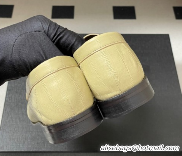 Stylish Saint Laurent Le Loafers Penny Slippers in Eel Embossed Leather Yellow 1215003