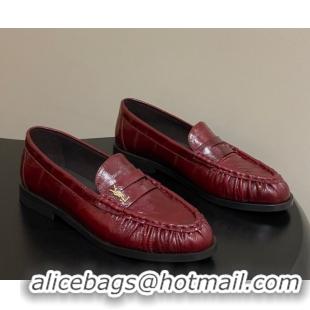 Luxury Saint Laurent Le Loafers Penny Slippers in Eel Embossed Leather Red 1215004