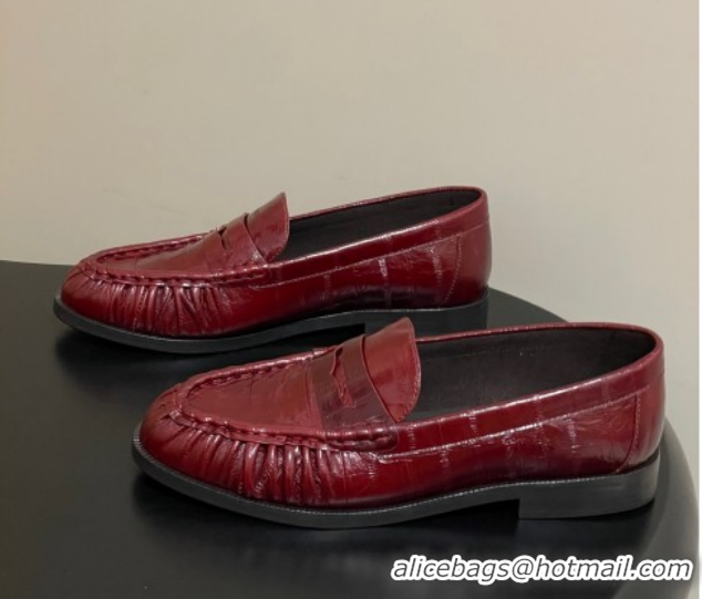 Luxury Saint Laurent Le Loafers Penny Slippers in Eel Embossed Leather Red 1215004