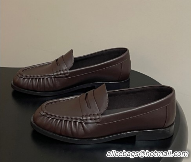 Sumptuous Saint Laurent Le Loafers Penny Slippers in Calf Leather Dark Brown 1215005