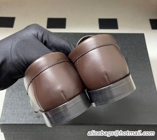 Sumptuous Saint Laurent Le Loafers Penny Slippers in Calf Leather Dark Brown 1215005