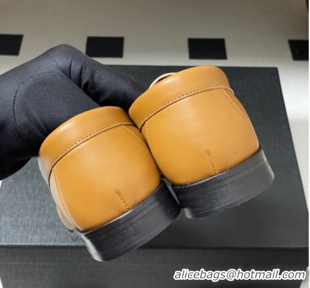 Leisure Saint Laurent Le Loafers Penny Slippers in Calf Leather Brown Yellow 1215006