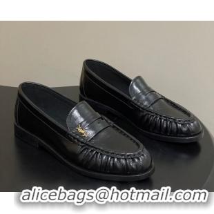 Unique Style Saint Laurent Le Loafers Penny Slippers in Oil Leather Black/Gold 1215007