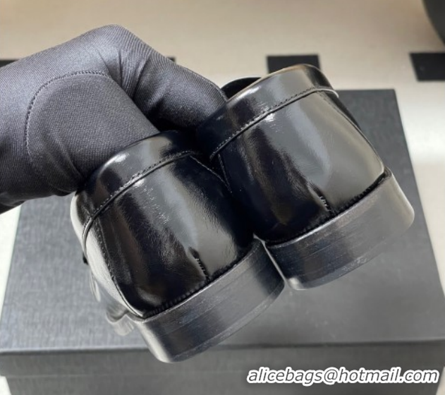 Unique Style Saint Laurent Le Loafers Penny Slippers in Oil Leather Black/Gold 1215007