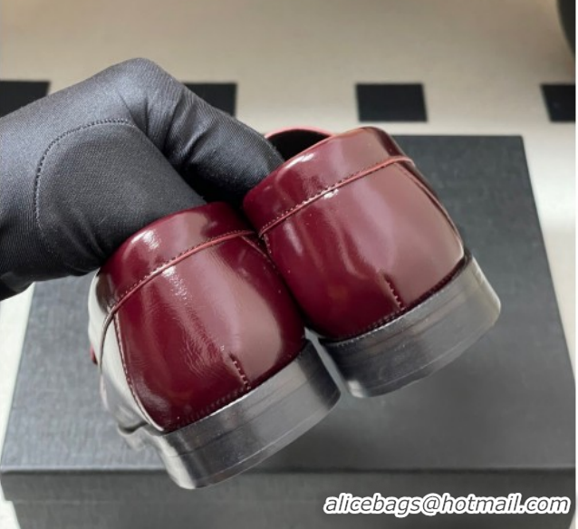 Best Price Saint Laurent Le Loafers Penny Slippers in Oil Leather Dark Burgundy 1215008