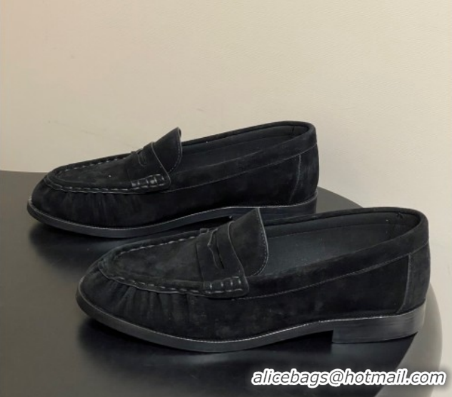 Purchase Saint Laurent Le Loafers Penny Slippers in Suede Black/Gold 1215010