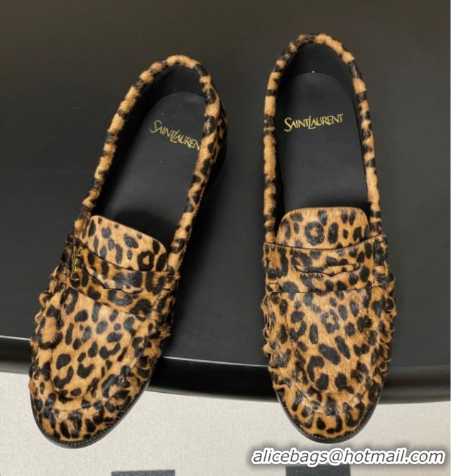 Sophisticated Saint Laurent Le Loafers Penny Slippers in Leopard Print 1215009