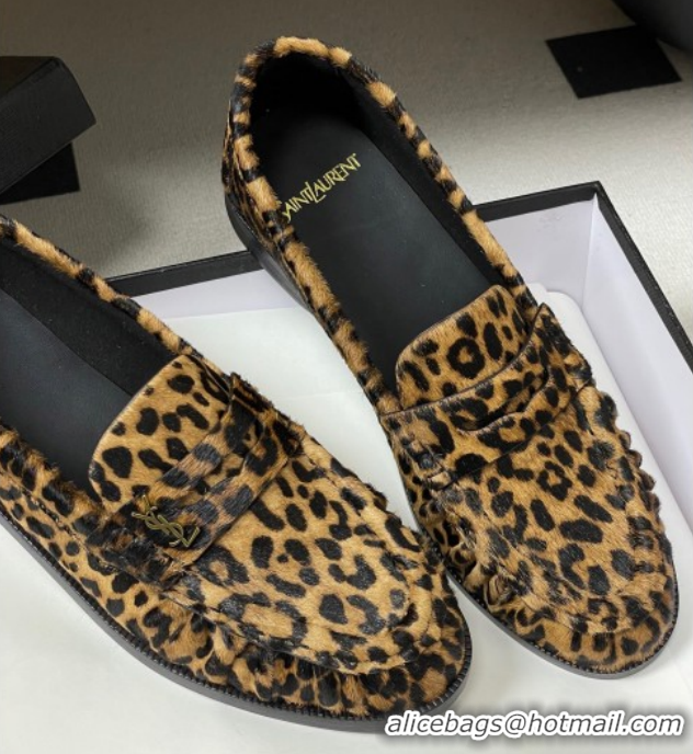 Sophisticated Saint Laurent Le Loafers Penny Slippers in Leopard Print 1215009
