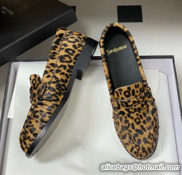 Sophisticated Saint Laurent Le Loafers Penny Slippers in Leopard Print 1215009