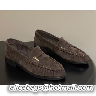 Good Product Saint Laurent Le Loafers Penny Slippers in Suede Deep Brown 1215011
