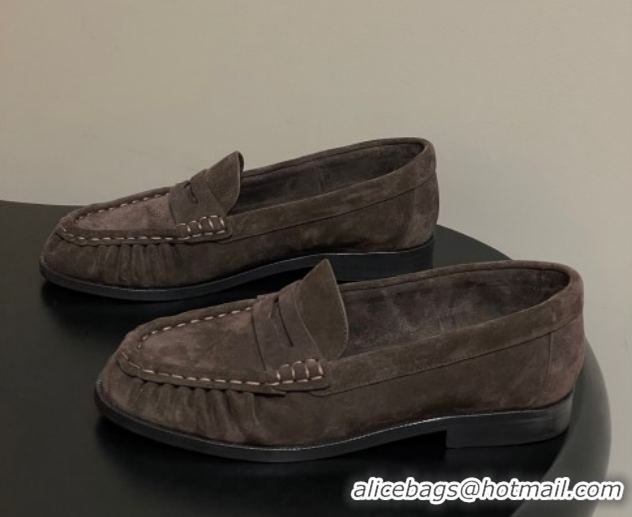 Good Product Saint Laurent Le Loafers Penny Slippers in Suede Deep Brown 1215011