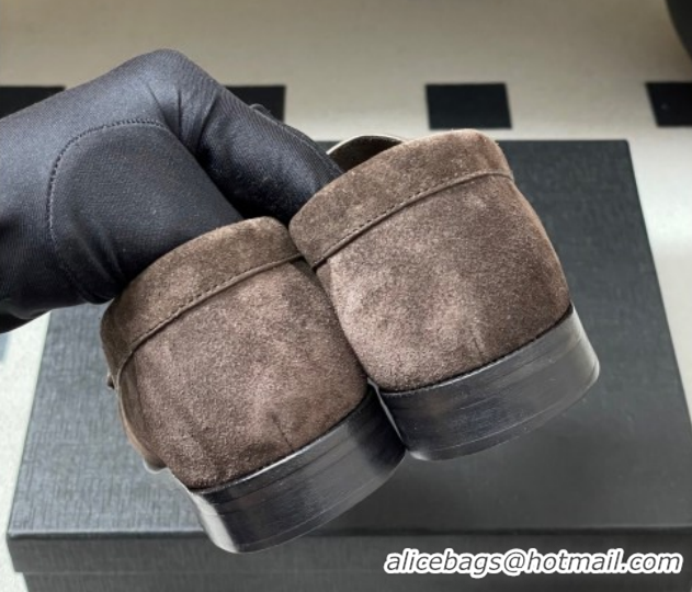 Good Product Saint Laurent Le Loafers Penny Slippers in Suede Deep Brown 1215011