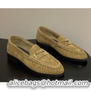Most Popular Saint Laurent Le Loafers Penny Slippers in Suede Beige Yellow 1215013