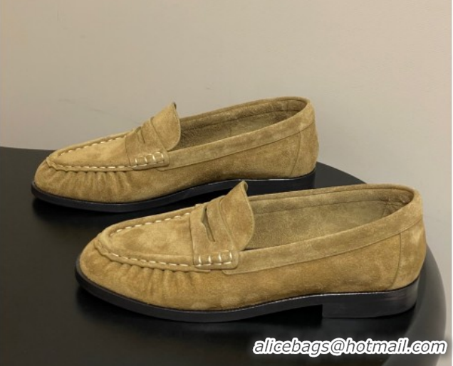 Most Popular Saint Laurent Le Loafers Penny Slippers in Suede Beige Yellow 1215013