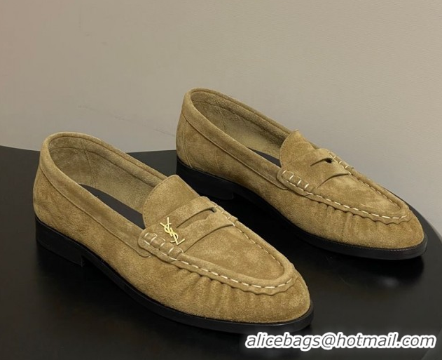 Most Popular Saint Laurent Le Loafers Penny Slippers in Suede Beige Yellow 1215013