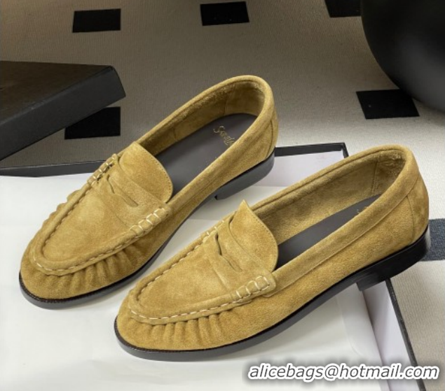 Most Popular Saint Laurent Le Loafers Penny Slippers in Suede Beige Yellow 1215013