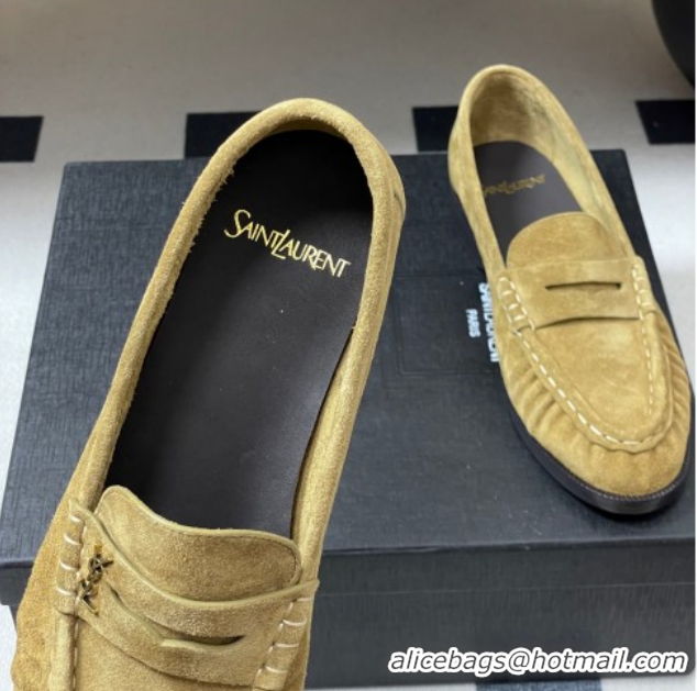 Most Popular Saint Laurent Le Loafers Penny Slippers in Suede Beige Yellow 1215013