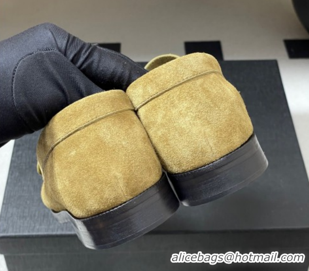 Most Popular Saint Laurent Le Loafers Penny Slippers in Suede Beige Yellow 1215013