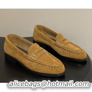 Luxurious Saint Laurent Le Loafers Penny Slippers in Suede Yellow 1215014