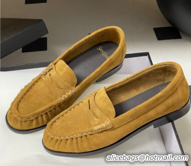 Luxurious Saint Laurent Le Loafers Penny Slippers in Suede Yellow 1215014