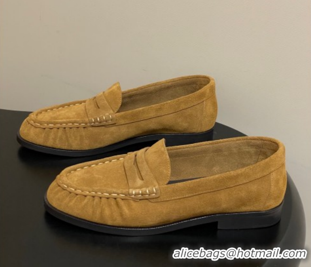 Luxurious Saint Laurent Le Loafers Penny Slippers in Suede Yellow 1215014