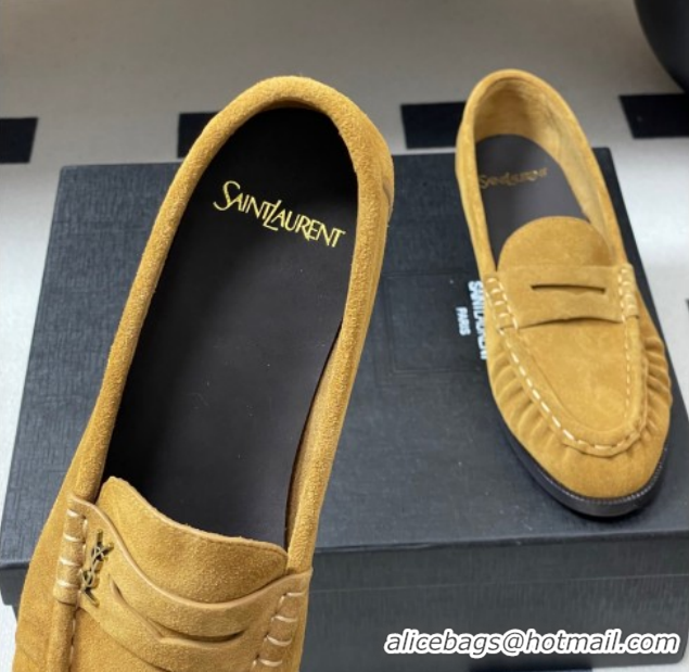 Luxurious Saint Laurent Le Loafers Penny Slippers in Suede Yellow 1215014