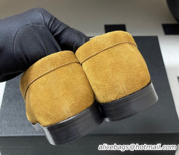 Luxurious Saint Laurent Le Loafers Penny Slippers in Suede Yellow 1215014