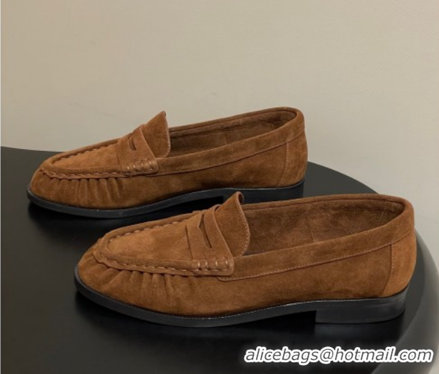 Best Price Saint Laurent Le Loafers Penny Slippers in Suede Brown 1215015