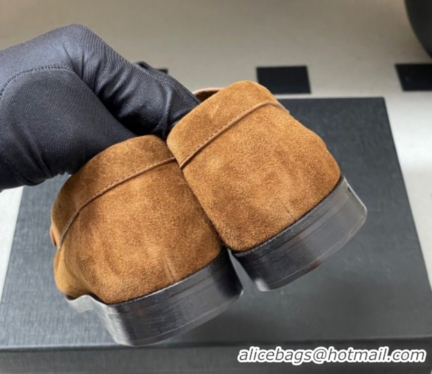 Best Price Saint Laurent Le Loafers Penny Slippers in Suede Brown 1215015