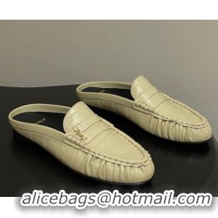 Shop Duplicate Saint Laurent Le Loafer Mules in Eel Embossed Leather Yellow 1215017