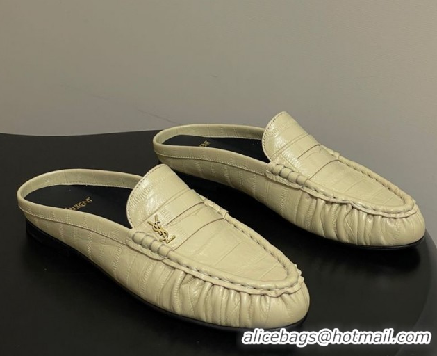 Shop Duplicate Saint Laurent Le Loafer Mules in Eel Embossed Leather Yellow 1215017