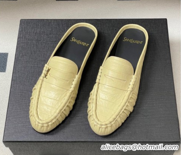 Shop Duplicate Saint Laurent Le Loafer Mules in Eel Embossed Leather Yellow 1215017