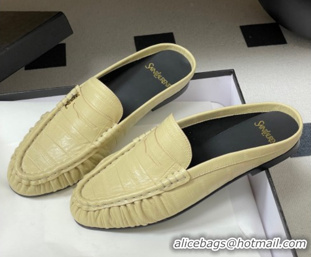 Shop Duplicate Saint Laurent Le Loafer Mules in Eel Embossed Leather Yellow 1215017